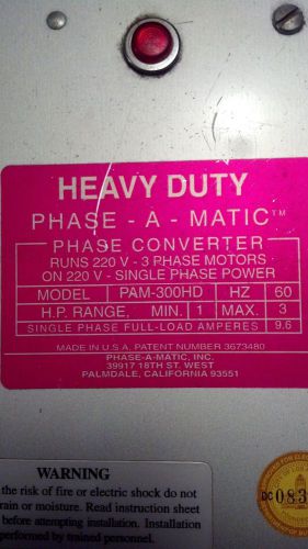 PHASE-A-MATIC  PAM-300HD  Phase converter