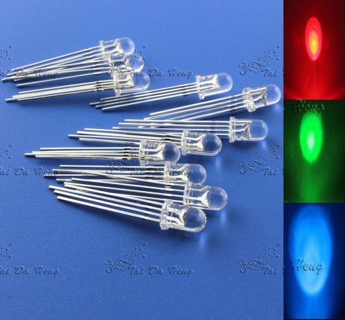 100pcs 5mm Red Green Blue Clear Common Cathode RGB 4pin LED Lamp Emitting Diode