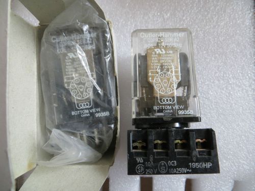 Lot of 2 Cutler-Hammer 12V Relay D3PR2R, One New and One Used w/Omron Base