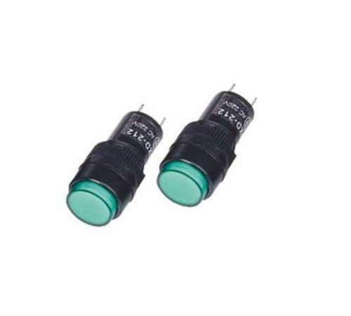 (2)Signal Lamp Round 2Pins Green 220V 12mm Mounting Hole Indicator Light NXD-212