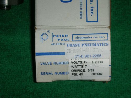 Peter Paul Electronics Solenoid Operator/Coil 52X00221GB 12V DC Coast Pneumatics