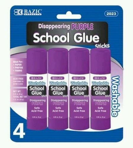 BAZIC 8g 0.28 Oz. Small Washable Purple School Glue Stick 4-Pack