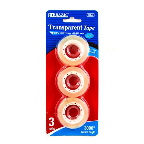 BAZIC 3/4&#034; X 1000&#034; Transparent Tape Refill (3/Pack), Case of 12