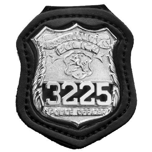 Desantis u30bjg1z0 black leather nypd police badge holder with spring steel clip for sale