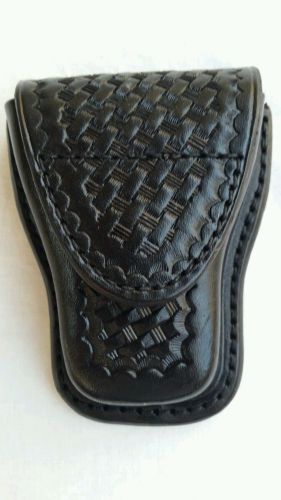 NEW Black Basket Weav Leather Handcuff Case with Hidden  Snap