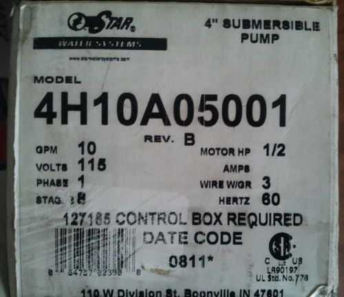 STAR 4&#034; Submersible Pump, 10GPM, 115V, Model #4H10A05001