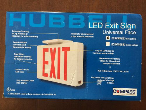 Hubbell led exit sign universal face red letters dual volt 120/277 ecsxwreb3 for sale