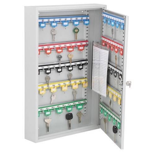 100 hook  key box storage w/ lock wall mountable w/ 60 color coded key rings for sale