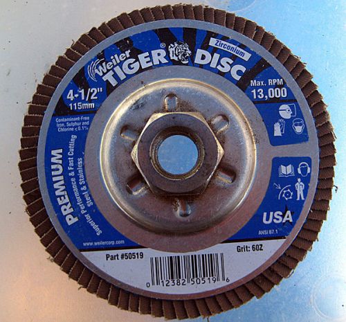 Weiler 50519 4-1/2&#034; Tiger Disc Abrasive Disc, Angled, Aluminum Backing, 60Z, 5