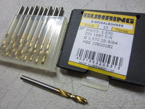10 new guhring 3.570mm #28 9/64&#034; hss stub machine length tin coated twist drills for sale