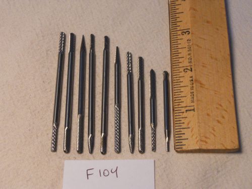 10 NEW 1/8&#034; SHANK CARBIDE BURRS. DOUBLE END COMMON SHAPES. LONGS USA MADE  F104
