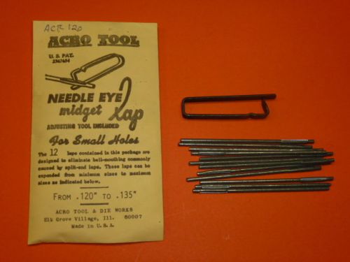 New! (12) acro tool .120&#034; to .135&#034; needle eye midget lap for sale