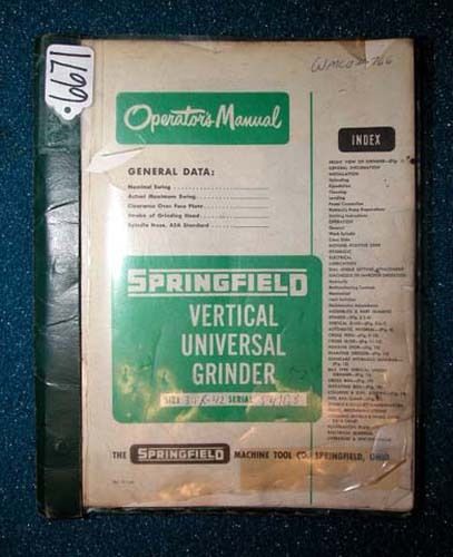 Springfield operators manual vertical universal grinder (inv.18003) for sale