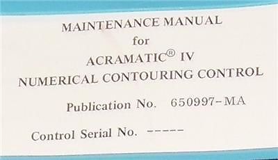 Cincinnati Acramatic IV NCC Maintenance/Service Manual
