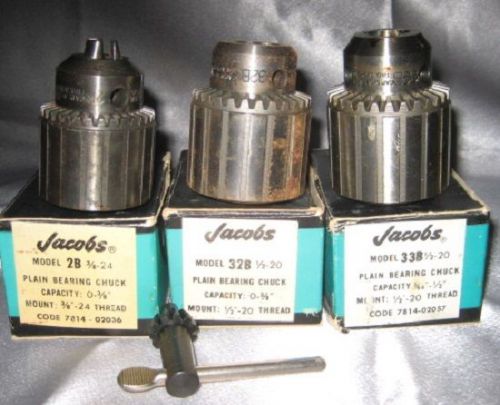 Vintage jacobs drill press chucks – set of three – models 2b, 32b, &amp; 33b for sale
