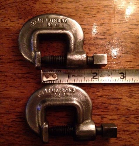 (2) heavy duty c clamps, armstrong no. &#034;0&#034; drop forged usa- super nice vintage! for sale