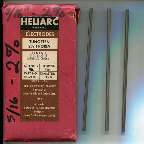 3/16&#034; TUNGSTEN ELECTRODES *(LOT OF 3 PCS) 2% THORIATED 7&#034; LG. HELIARC *MADE USA!
