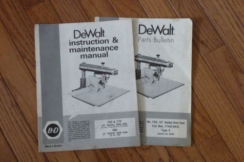 Dewalt 10 Inch Radial Arm Saw Owners Manual Parts Bulletin  7740/3421 Free Ship