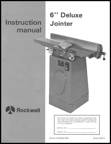 Rockwell 37-220 6 Inch Deluxe Jointer Manual 1979