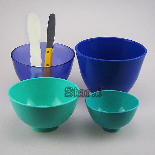 4 pcs New Dental Lab Rubber Mixing Bowls + 2 Spatulas