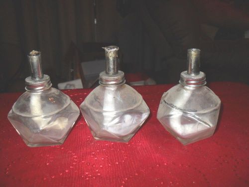 3 Vintage Oil Lamp Bunson Burners GLASS FLAT SIDED PYRAMID Japan Geometric