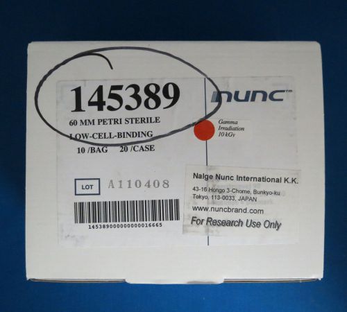 Nunclon Low Cell Binding 60mm Petri Dishes PS w/ Lids # 145389 Qty 20
