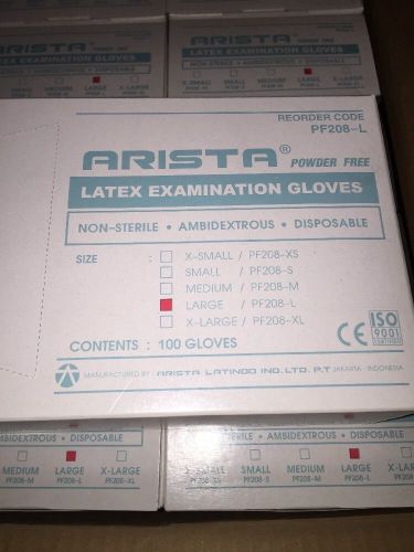 Case of Powder Free Latex Gloves. 10 Boxes. 100 gloves per Box.  LARGE