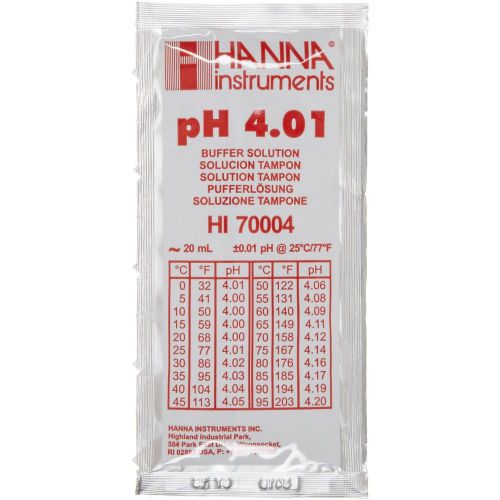 Hanna Instruments HI70004P pH 4.01 buffer at 25C, 20 mL, 25 pkg