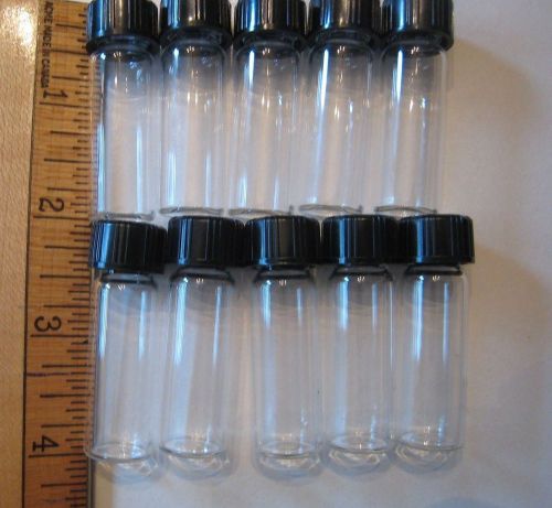 10 - 1 Dram Apothecary Bottle 4mL 1/8 oz Glass Vial Black Plastic Cap approx 2&#034;
