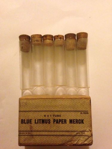 Vintage Blue Litmus Paper Merck 6x1 Tubes. Merck &amp; Co. Antique Wood Cork