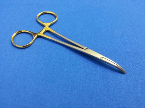 O.R GRADE MOSQUITO HEMOSTAT LOCKING SURGICAL FORCEP 5&#034; CURVED WITH GOLD HANDLE