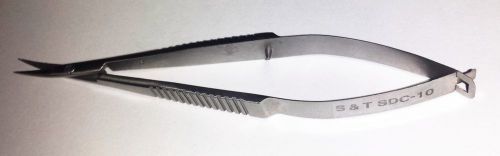 S&amp;T SDC-10 DISSECTION Scissor MICRO SURGERY L 10cm, 8mm curved blade, flat Handl