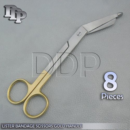 8 Lister Bandage Scissors 7.25&#034; With Gold Handles Surgical