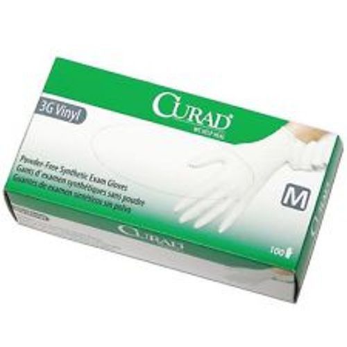 100 Extra Small CURAD 3G Medical Exam Gloves Medline Powder Latex Free Vinyl Box