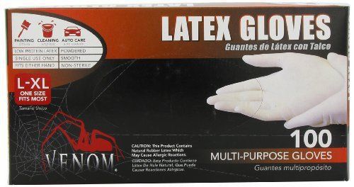 Medline VEN4125 Venom Multi-purpose Latex Gloves, L/x-large, Clear, Powdered,
