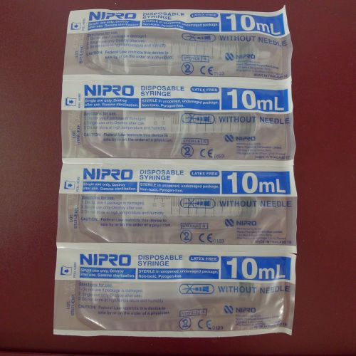 4x NIPRO DISPOSABLE SYRINGE PLASTIC STERILE NON-TOXIC WITHOUT NEEDLE 10 ML
