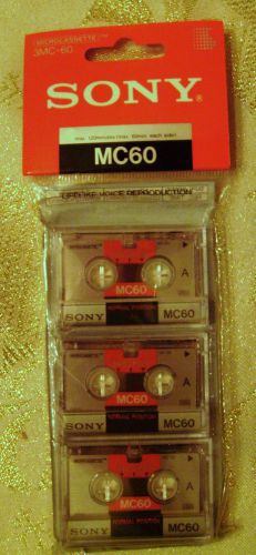 Sony MC60 Microcassette Tapes 3-Pack - New Sealed 3MC-60 Dictation FREE SHIPPING