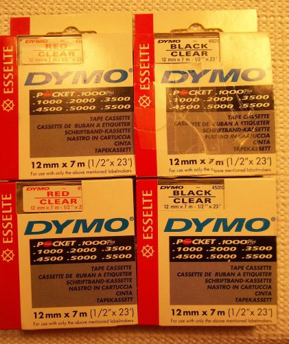 Dymo Labelmaker Tape Cassette 1/2&#034; x 23&#039; Red Black Clear Pocket