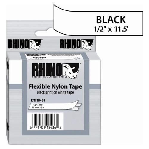Dymo rhinopro flexible nylon tape 18488 1/2&#034; blk/wht 12mm rhino 4200 for sale