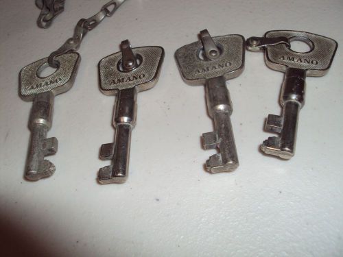 4 DIFFERENT AMANO KEYS KEY TIME CLOCK VINTAGE LOT USA 1 WITH CHAIN