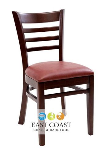 New Commercial Wooden Walnut Ladder Back Restaurant Chair with Wine Vinyl Seat