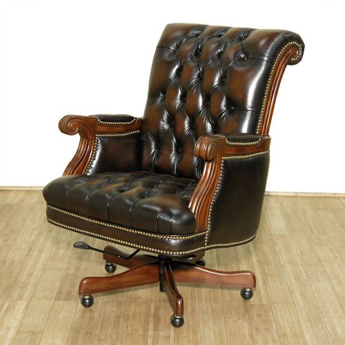 Hooker seven seas honey oak/brown leather swivel office chair for sale
