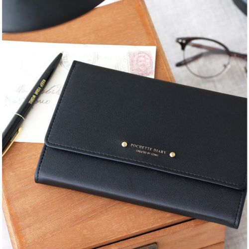 Iconic pochette diary black color/wallet type planner/synthetic leather
