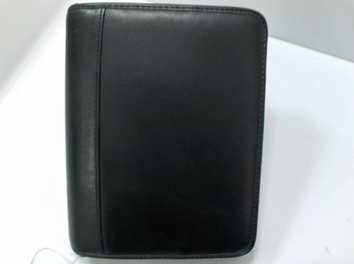 Black genuine leather franklin covey compact 6 ring binder 1&#034; 7 card holders for sale