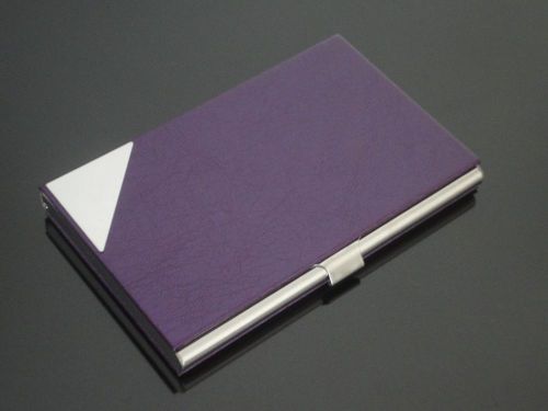 Purple Leather Stainless steel Metal Credit Business Card Case Holder