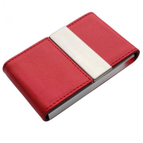 PU Leather Stainless Steel Magnetic Business Office Credit Card Holder Case B52R