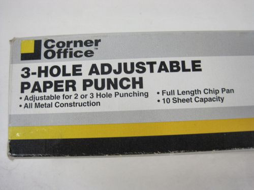 Corner office 2 or 3-hole adjustable paper punch all metal 10 sheet capacity for sale