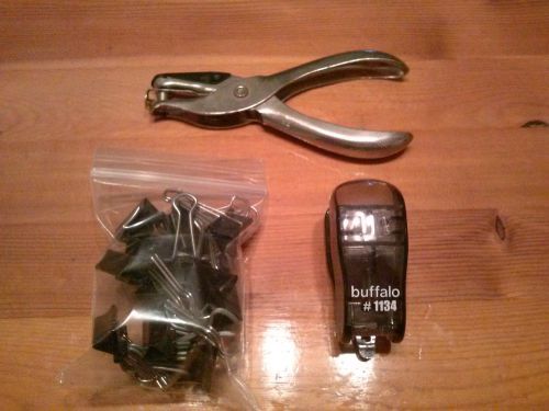 Lot Of Misc Office Supplies Junk Draw Paper Clamps,Mini Stapler,Hole Puncher