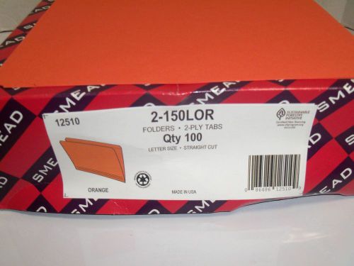 100 Smead Orange Colored File Folders W/ Reinforced Tab 12510