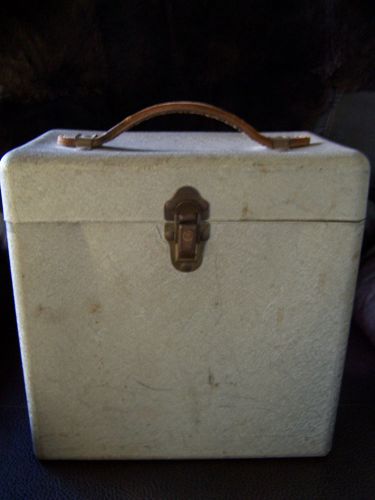 VTG EAGLE LOCK GRAY METAL INDUSTRIAL FILE BOX 10&#034;x11&#034; leather handle steampunk^